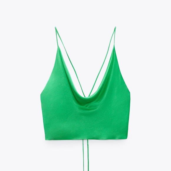 Zara | Tops | Zara Green Satin Backless Top | Poshmark